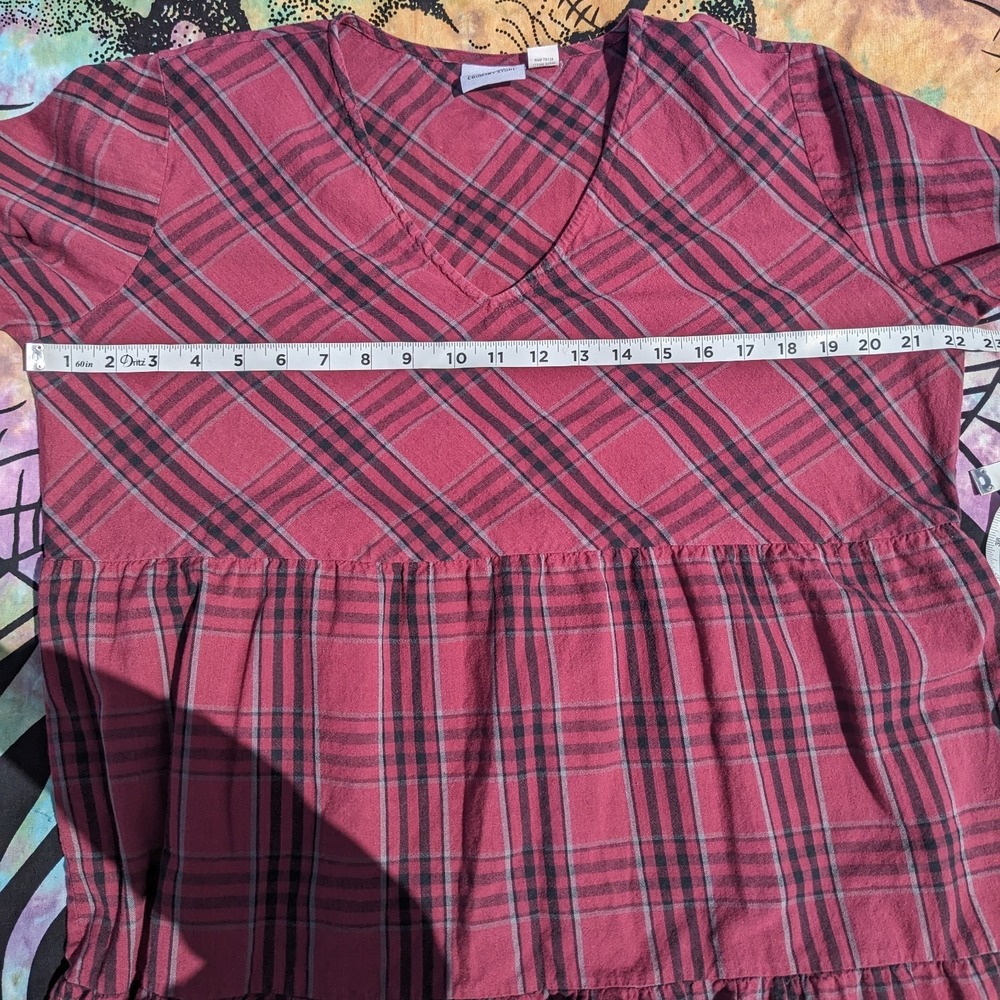 Vermont Country Store Dress M Plaid Tiered Cotton Midi Cottagecore Modest V Neck - Picture 14 of 16